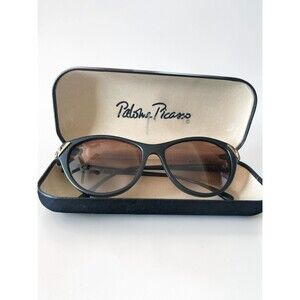 Vintage Paloma Picasso Sunglasses Black Gold Metal Oval Frame Italy Designer Rar